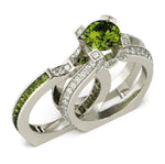 2-in-1 Peridot Diamond Ring Set 925 Sterling Silver9