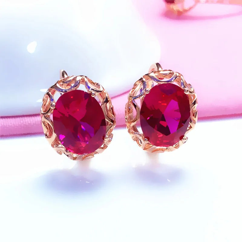 Ruby Jewelry Set Hollow Designearrings