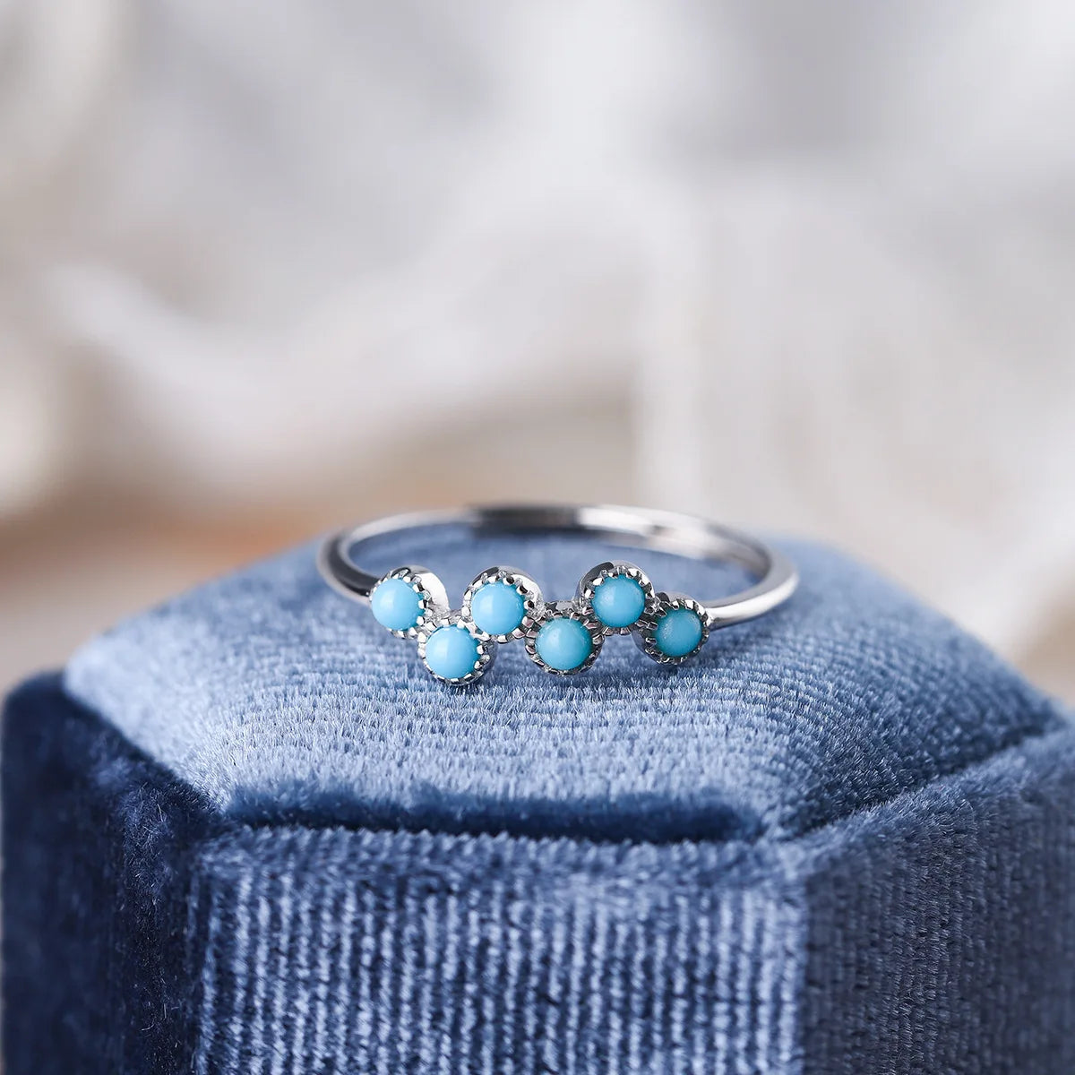 Turquoise Round Four Claw Sapphire Couple Ring