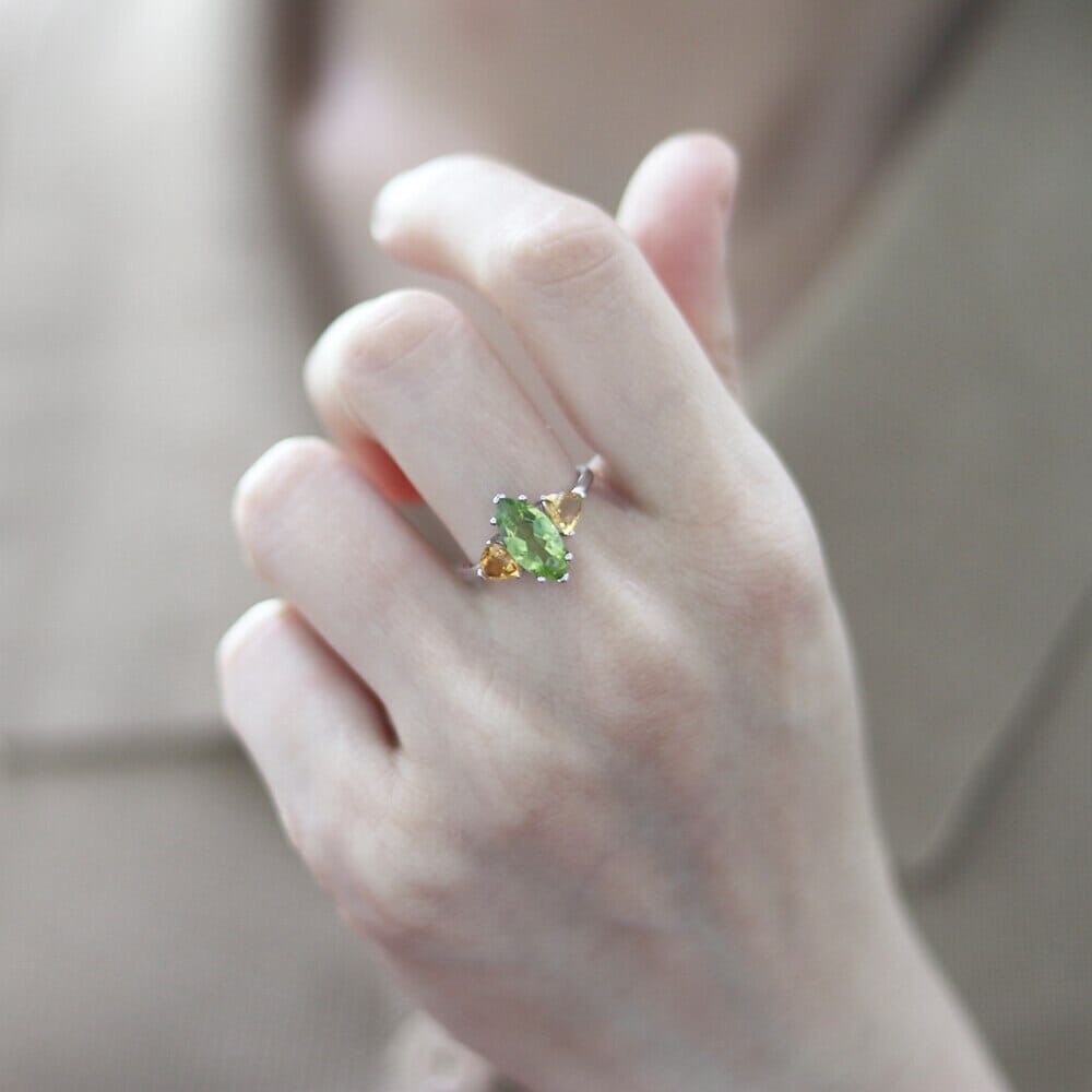 Peridot and Citrine Stone Retro Style 925 Sterling Silver RingRing