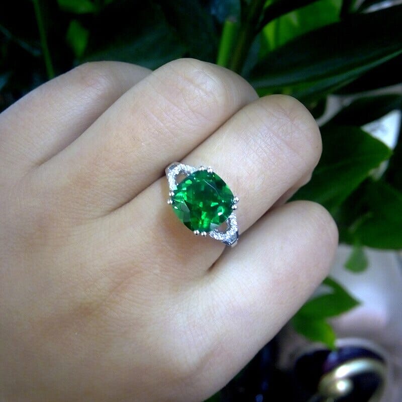 Created Square Ruby/Emerald Charm Silver RingRing