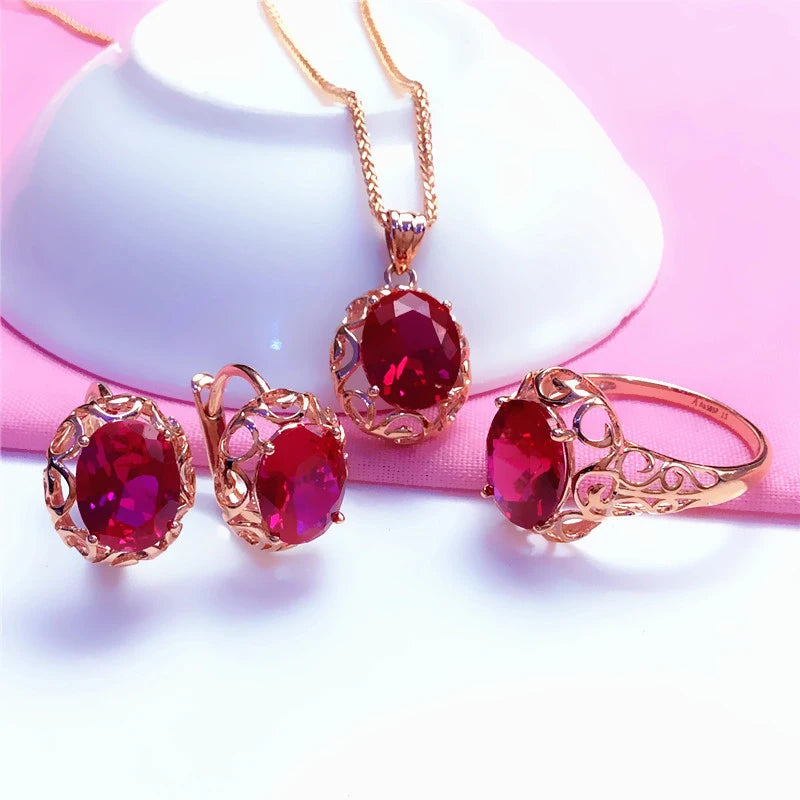 Ruby Jewelry Set Hollow Design