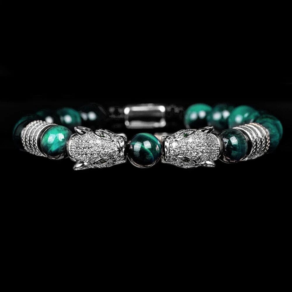 Double Leopard Head BraceletsBraceletSilver green whitecz