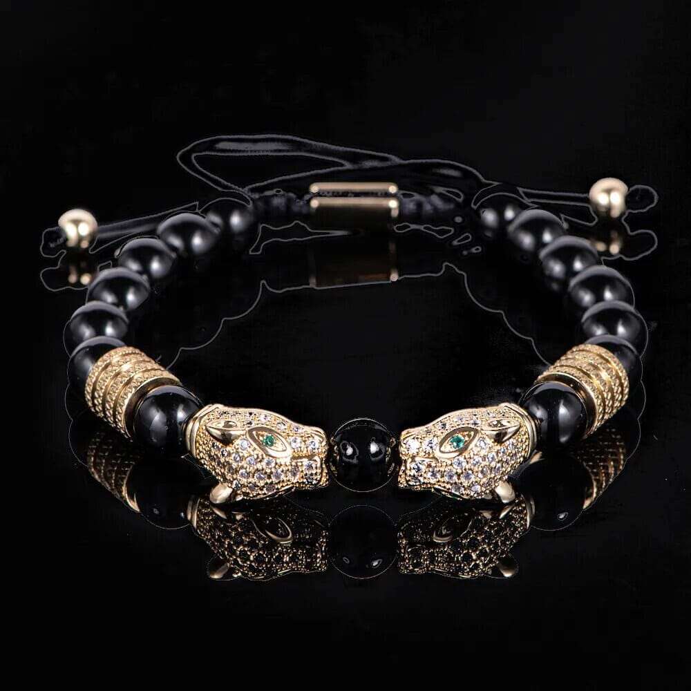 Double Leopard Head BraceletsBraceletGold Bright black W