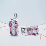Luxury Ruby Sapphire Diamond Hoop Earring 925 Sterling