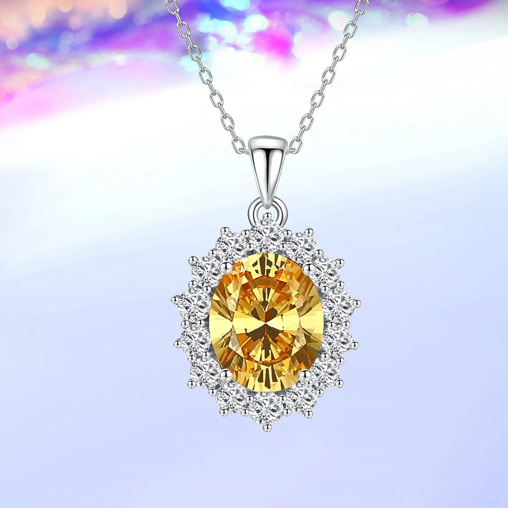 Oval Citrine Emerald Aquamarine Diamond Gems Necklaces Pendant