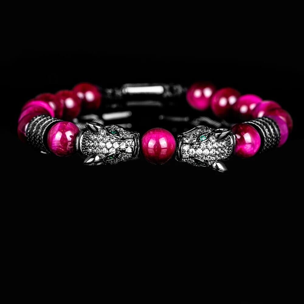 Double Leopard Head BraceletsBraceletBlack rose white cz