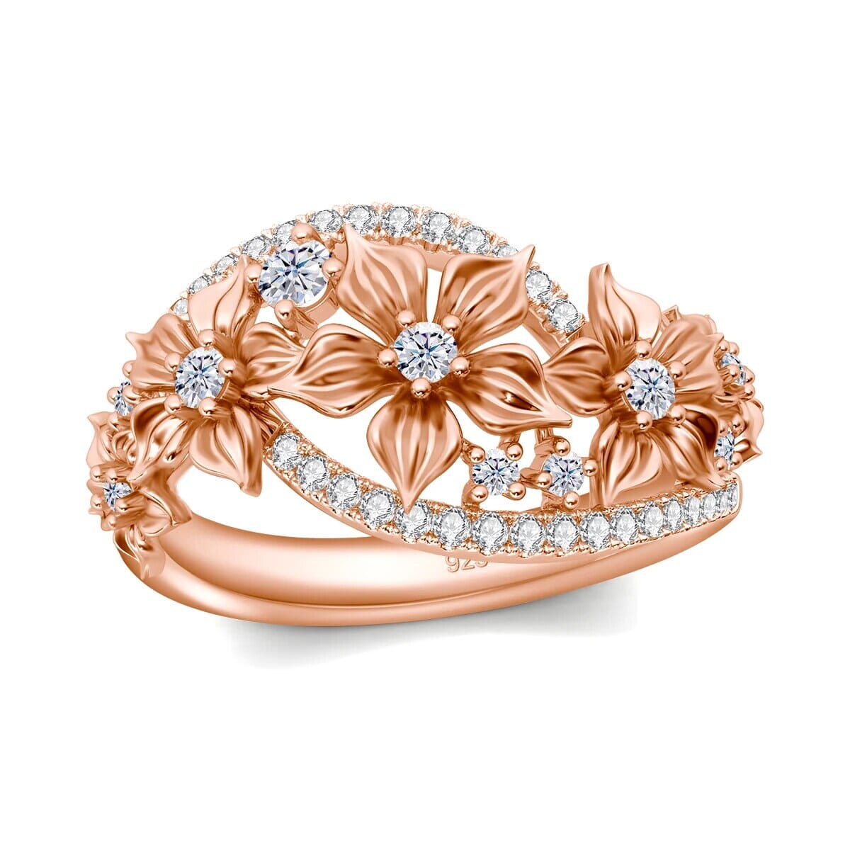 3mm Flowers Moissanite 925 Sterling Silver RingRingRose gold plated4