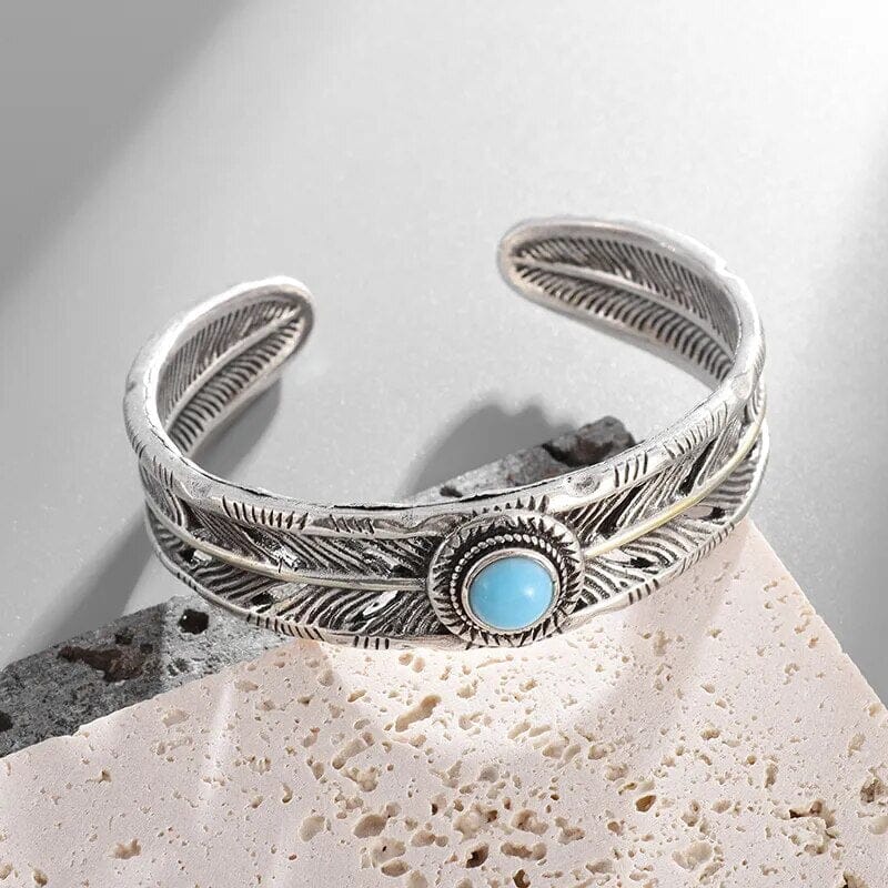 Feather Blue Turquoise Cuff BraceletBracelet