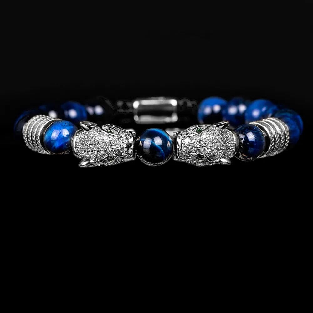 Double Leopard Head BraceletsBraceletSilver Blue white cz