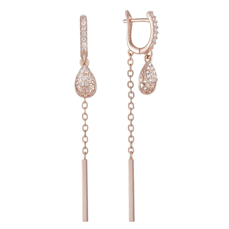 585 Rose Gold Tassel Water Drops Dangle Earrings For WomenH2591