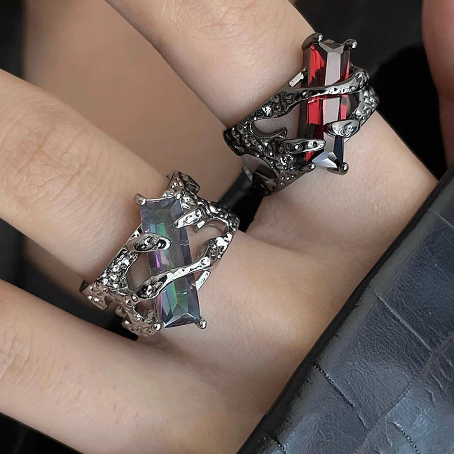 Fashion Punk Style Thorn Ruby Ring Women Men Adjustable Open Rings