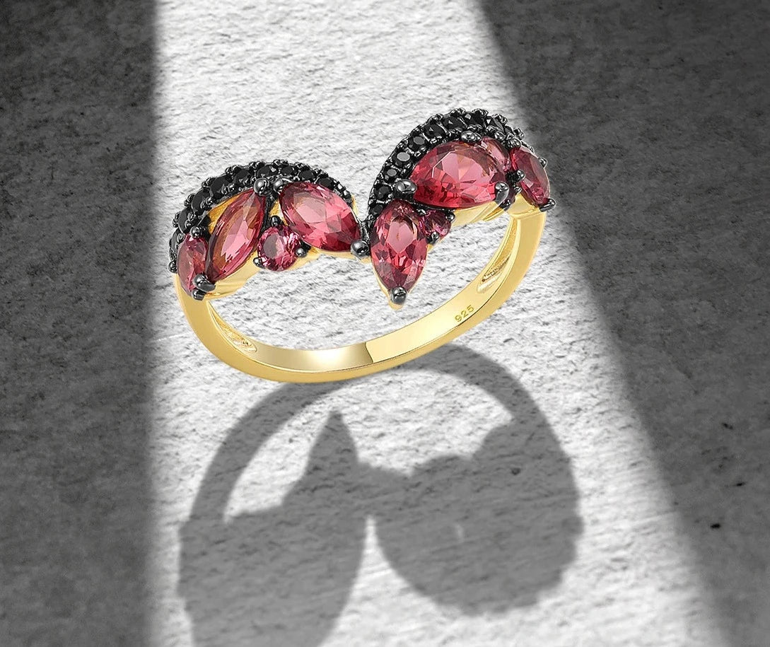 V Shape Genuine Garnet 925 Sterling Silver