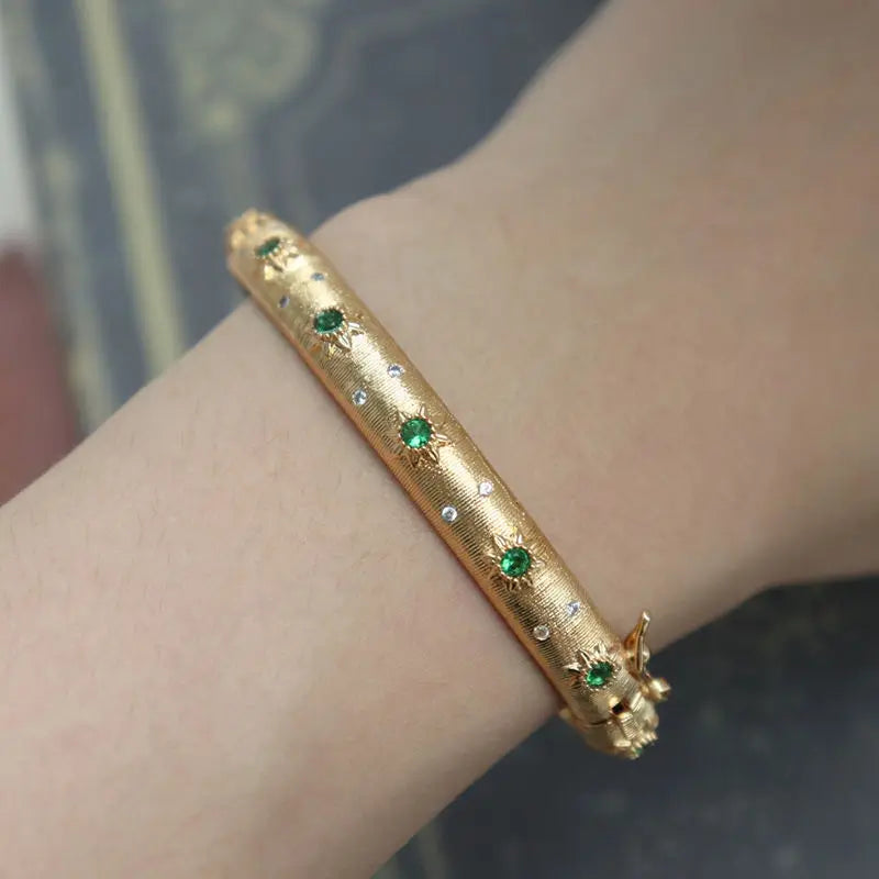 Cuff Bangle Ruby 18k Real Gold Plated Metal