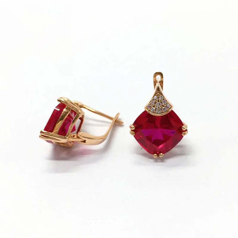 Purple Gold Geometric Square Ruby Earrings