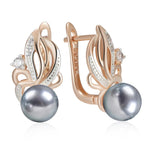 585 Rose Gold Natural Zircon Flower Gray Pearl Drop Earrings for WomenH2373