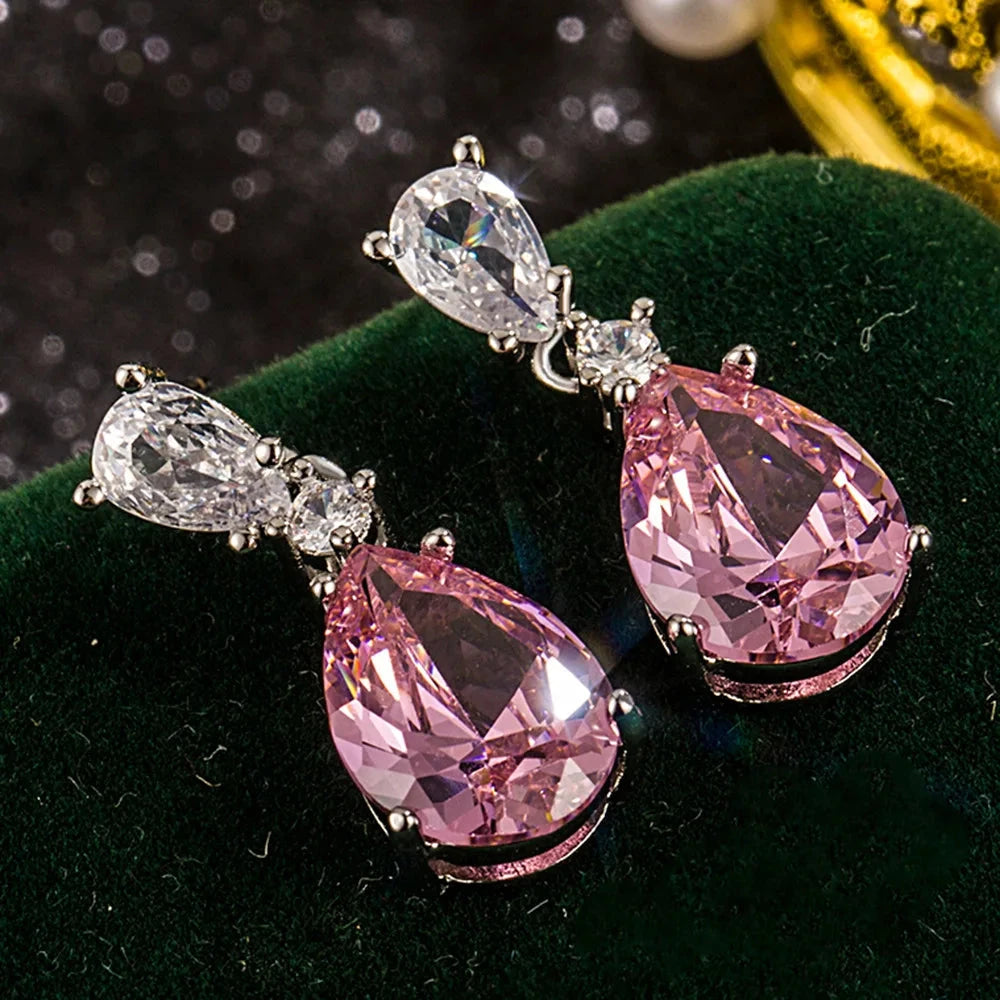 Water Drop Pink Sapphire Earrings for Women