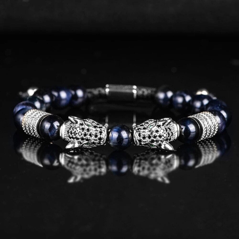 Double Leopard Head BraceletsBraceletSilver Ink Blue B