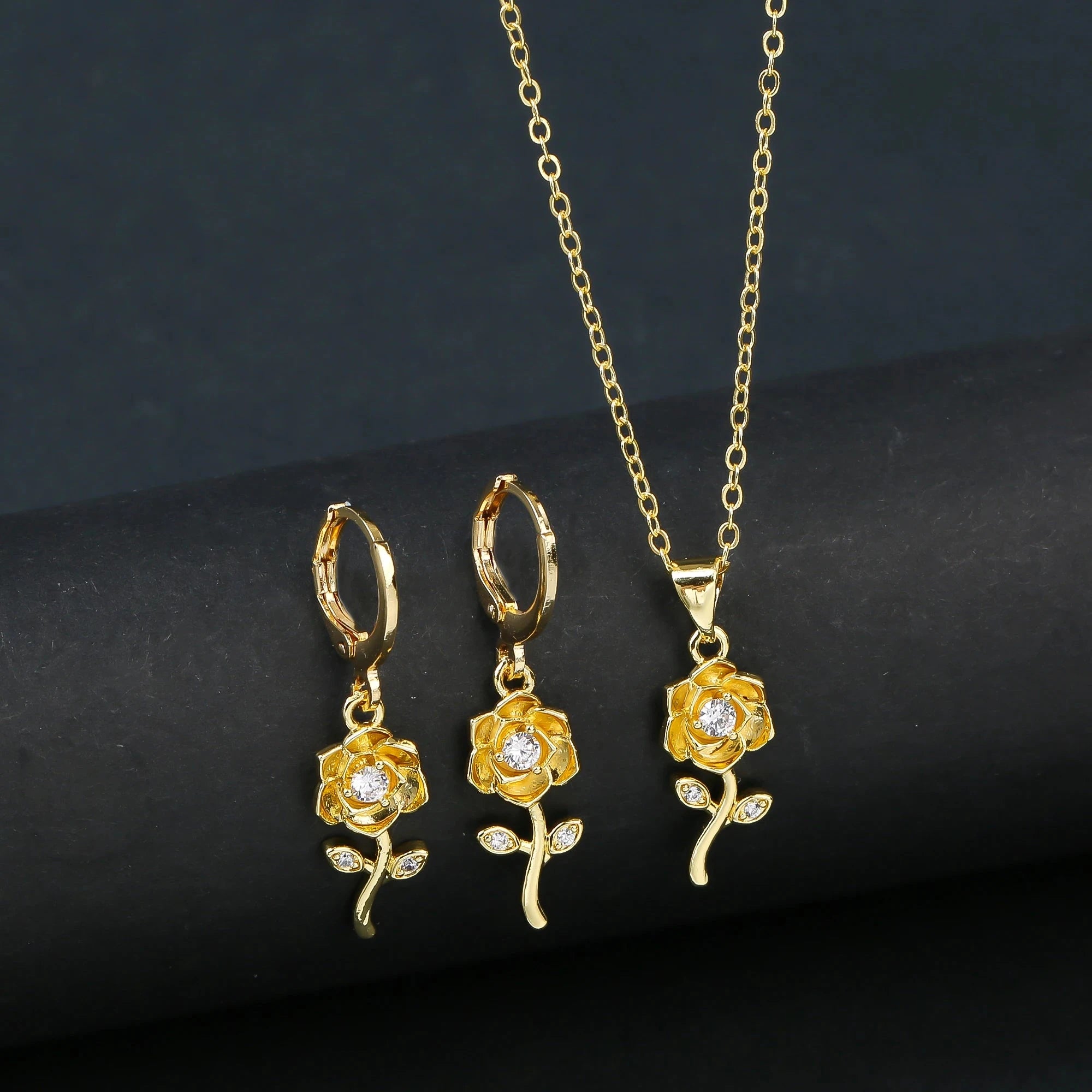 7 Style Classic Gold Plated Botanical Sunflower Pendant NecklaceJewelry Set 7
