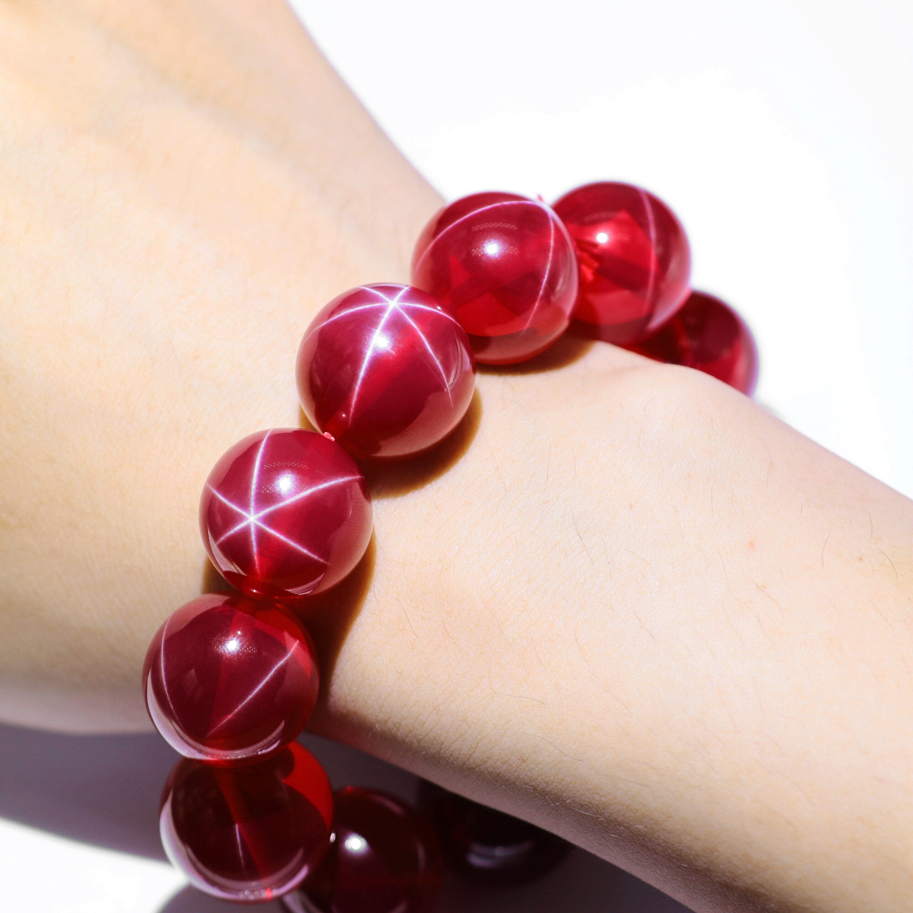Red Ruby Stone Star Round Ball Beads Braceletbracelet