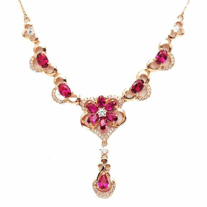 Ruby Elegant Flower Rose Gold NecklaceNecklace
