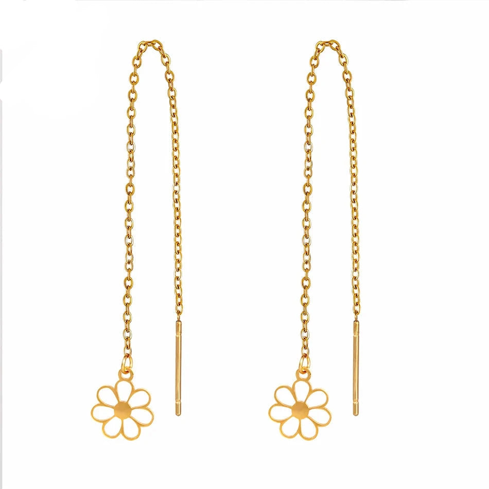 Elegant Gold Plated Flower Long Dangle Tassel Earrings for Women