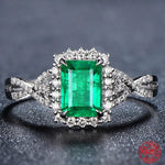 Engagement Silver Charm Emerald Ring