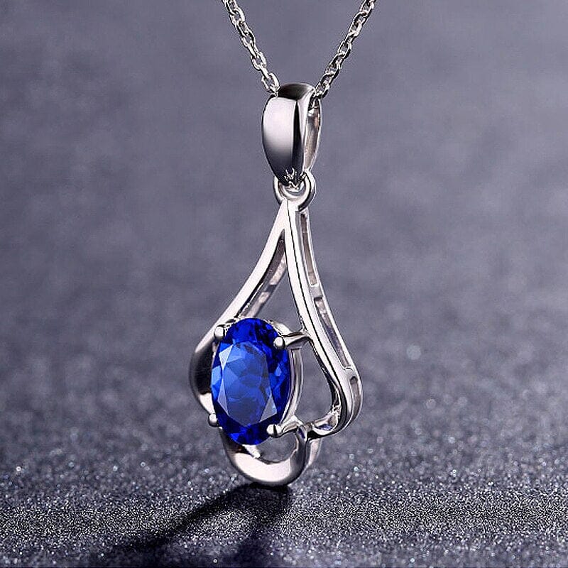 Retro Oval Shaped Ruby and Sapphire Gemstone Pendant NecklaceNecklace