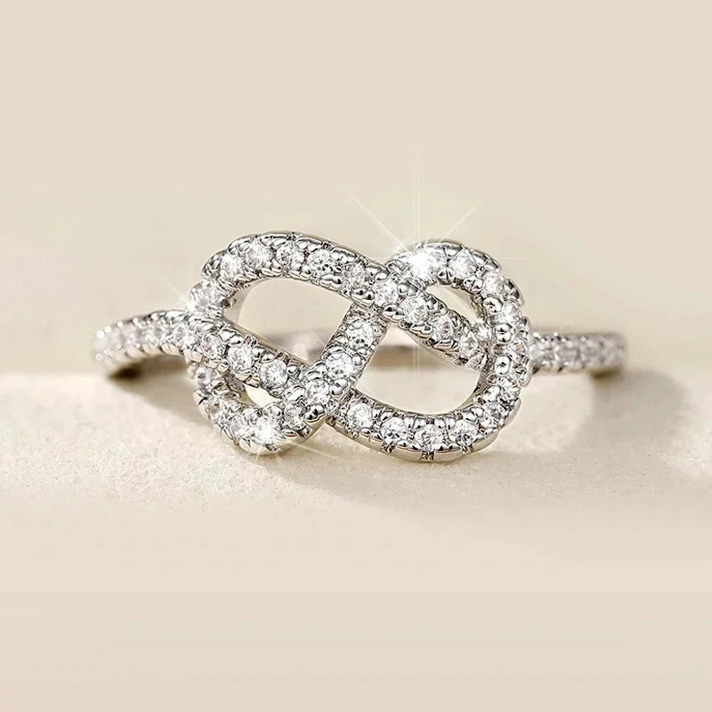 8-shaped Women Rings with CZ Stone Twist DesignF157110