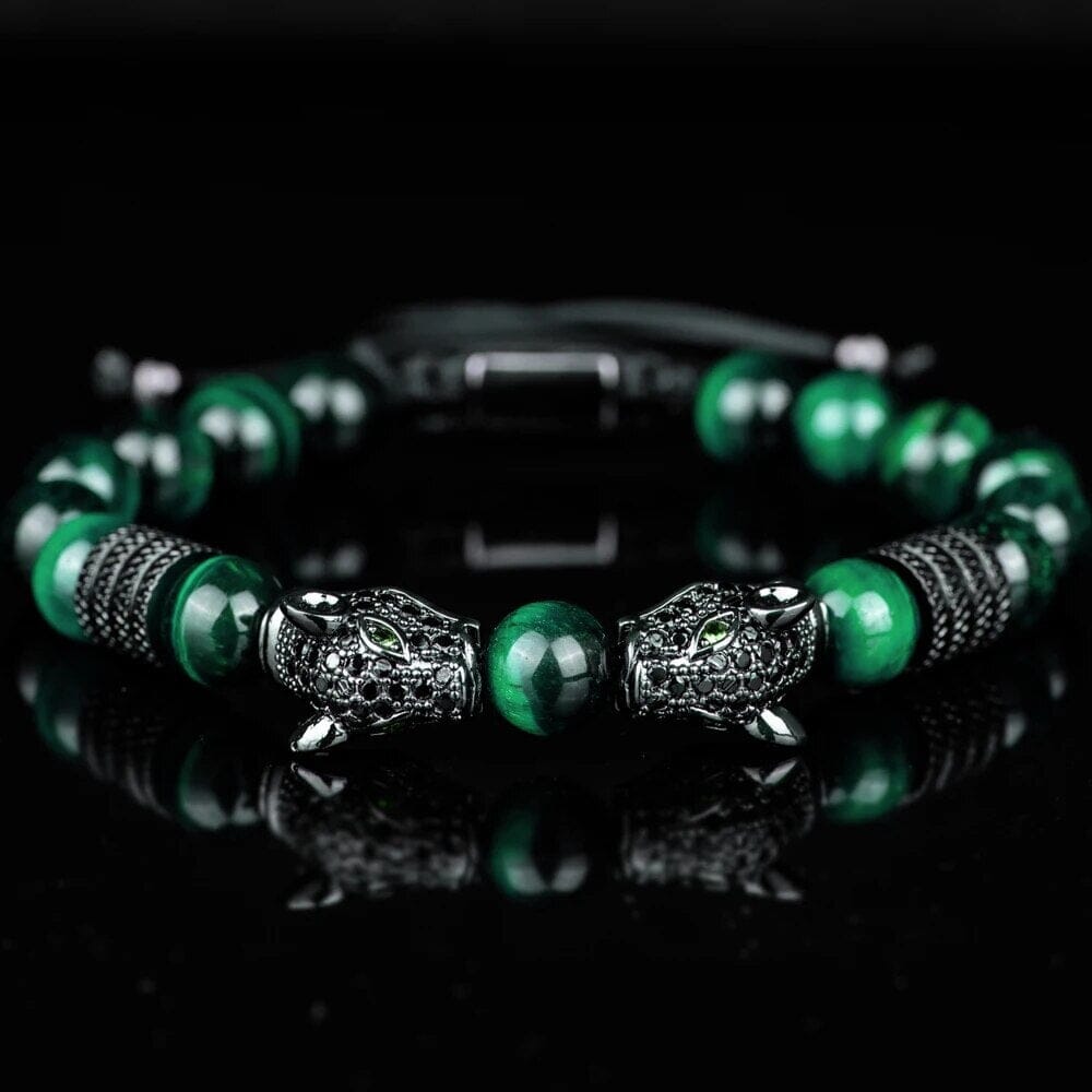 Double Leopard Head BraceletsBraceletBlack green black cz