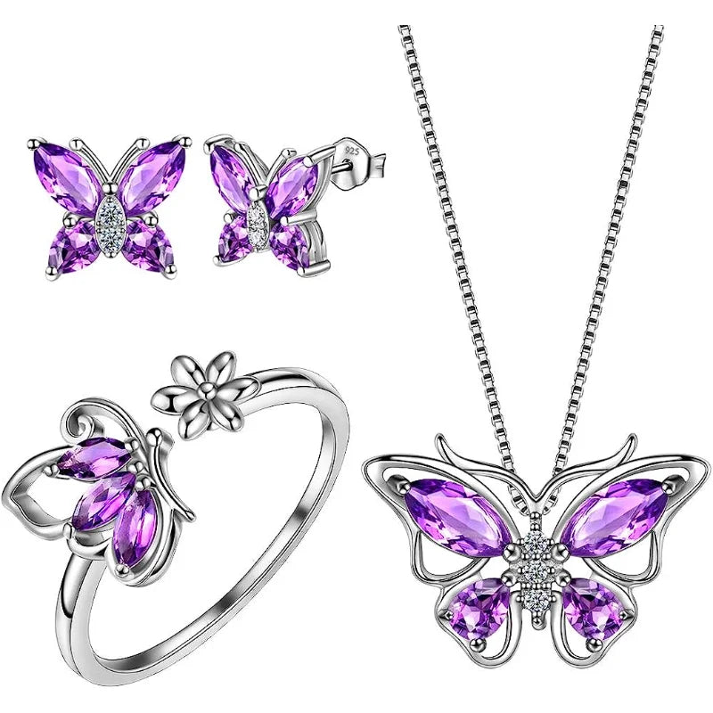 Butterfly Jewelry Set for Women Butterflies Amethyst Birthstone