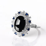Black Jade Inlaid with Sapphire 925 Sterling Silver Resizable RingRing