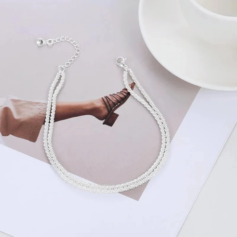 Stainless Steel Layered Glitter Waterproof Anklet Bracelet