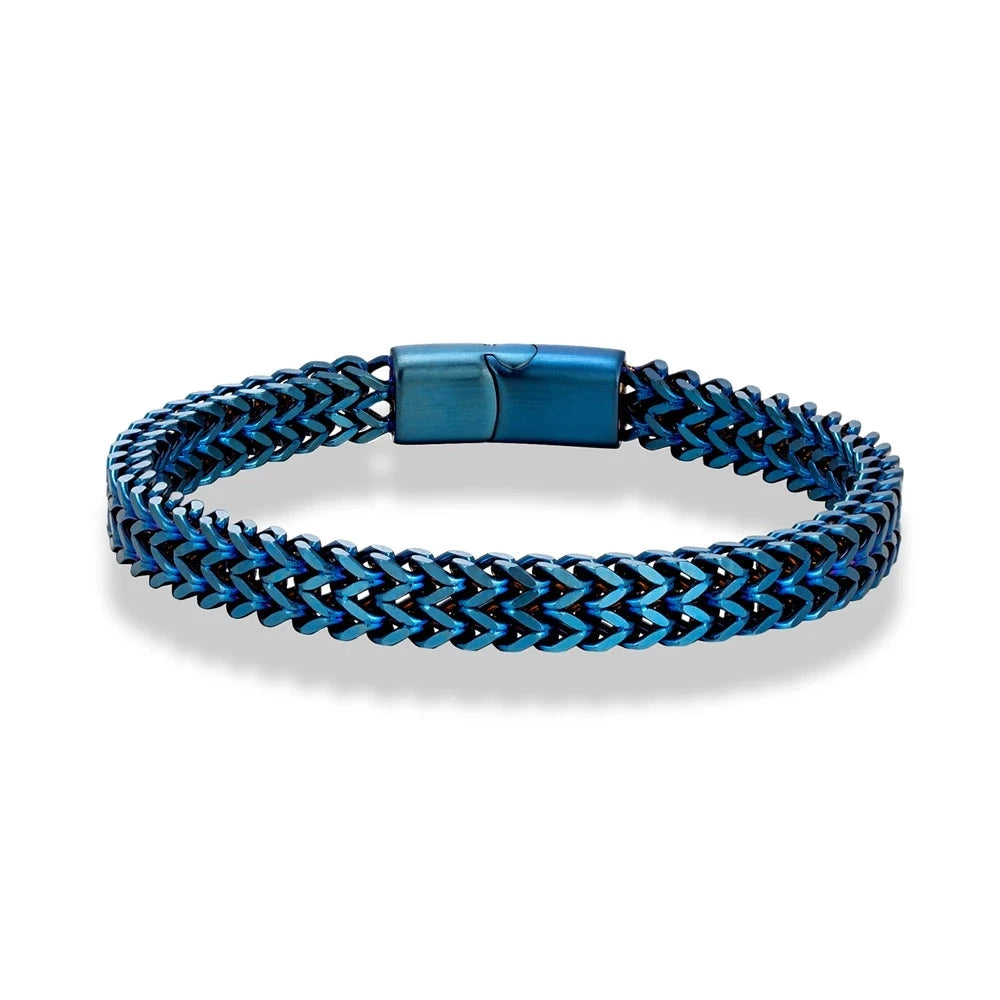 8MM Blue Stainless Steel Curb Chain BraceletBlue21cm