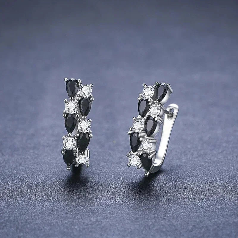 Black and White CZ Hoop Earrings for Women