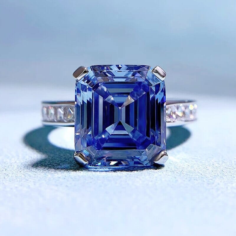 10*11mm Sapphire and Diamond 925 Sterling Silver RingRing