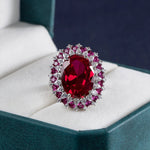 Oval Shape Ruby Sapphire Gemstones Open Size 925 Sterling Silver Rings For Women Luxuryredresizable