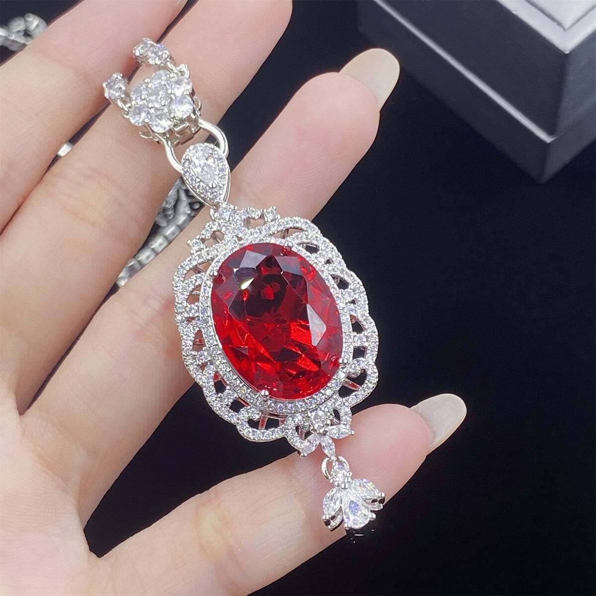 Ruby Diamond Cross Pendant 925 Sterling Silver NecklaceNecklace
