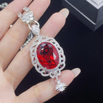 Ruby Diamond Cross Pendant 925 Sterling Silver NecklaceNecklace