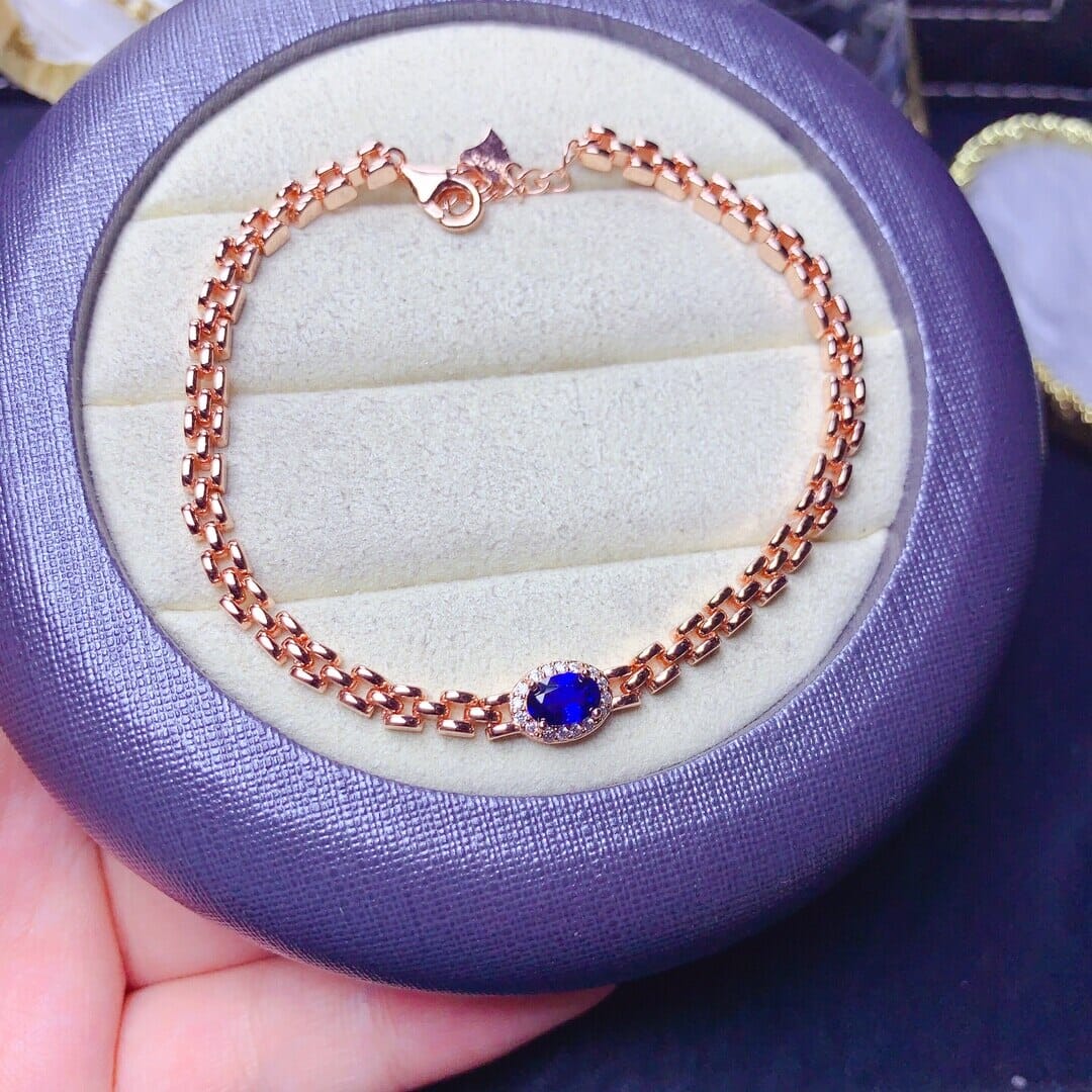 4x6mm Sapphire Gemstone 925 Sterling Silver BraceletBracelet