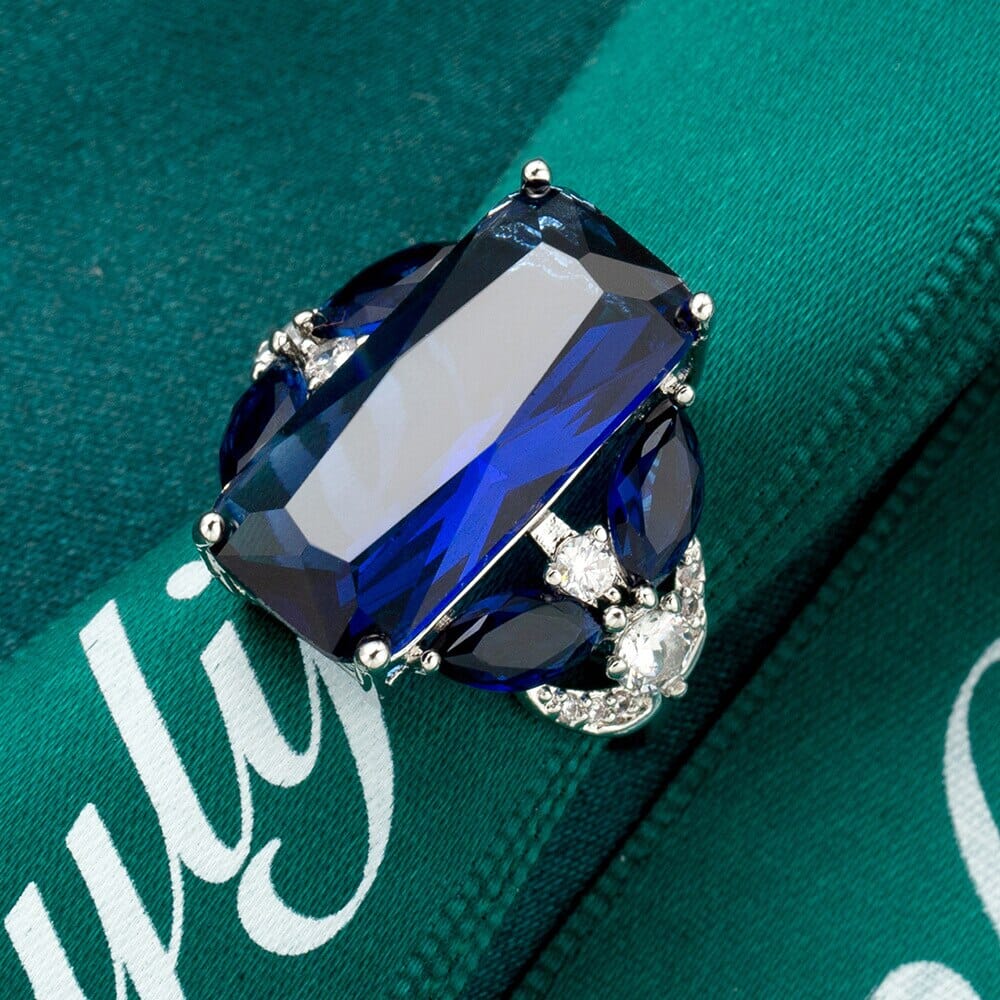 Sapphire Square Crystal Silver RingRing
