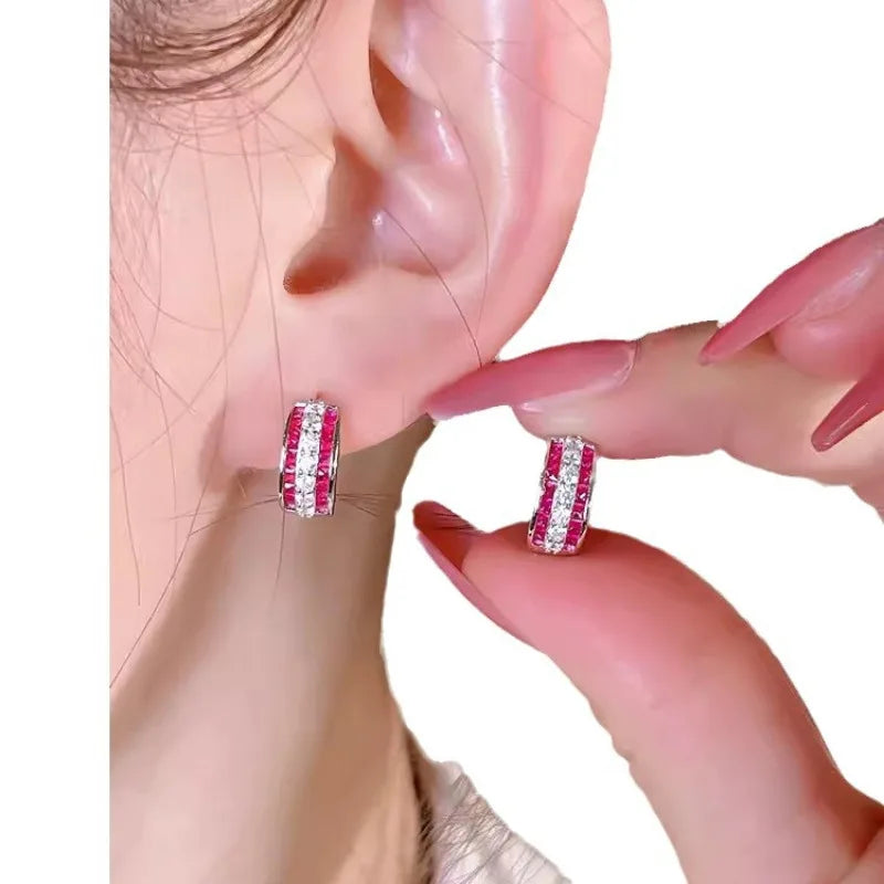 Luxury Ruby Sapphire Diamond Hoop Earring 925 Sterling