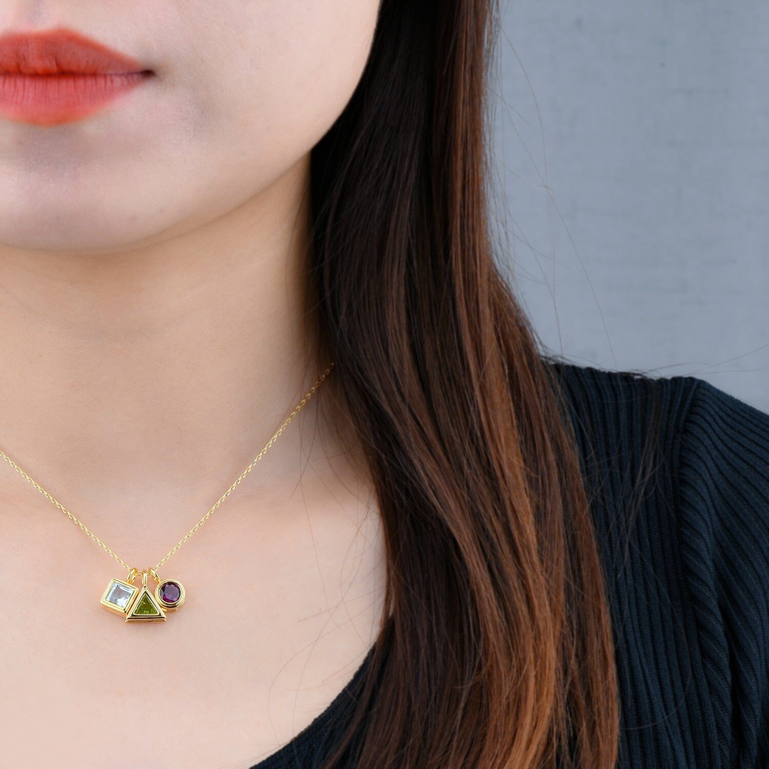 Topaz Peridot Garnet Yellow Gold Plated Pendants NecklaceNecklace