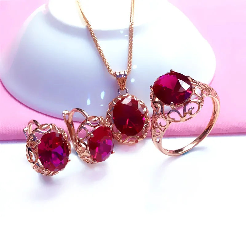 Ruby Jewelry Set Hollow Design