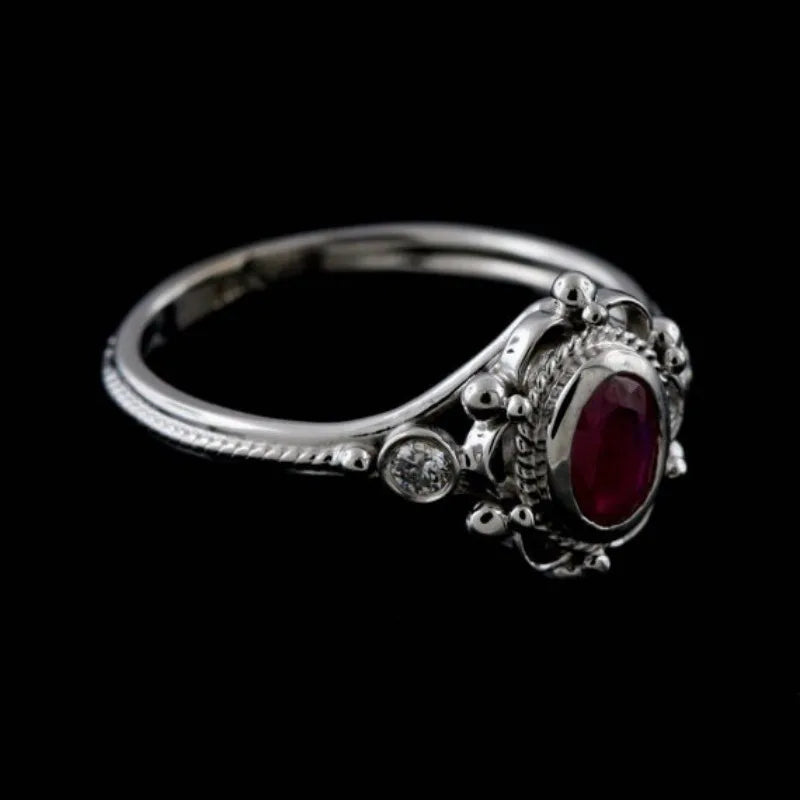 Classic Silver 925 Ring Jewelry Oval Shape Ruby Gemstone Ring for Male