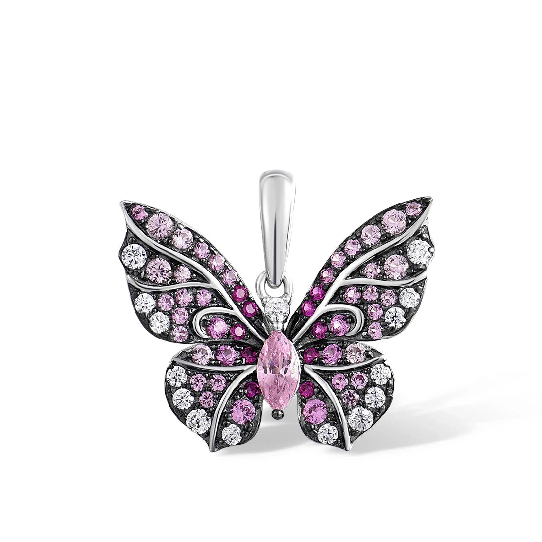925 Silver Sterling Elegant Created Pink Sapphire Safari Butterfly Pendant Only