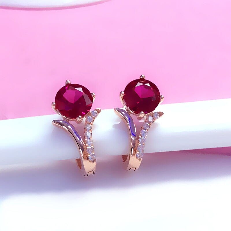 Rose Gold Inlaid Ruby EarringsRing