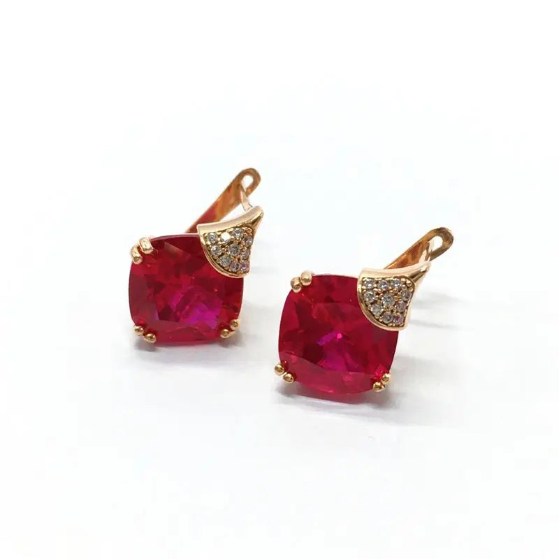 Purple Gold Geometric Square Ruby Earrings
