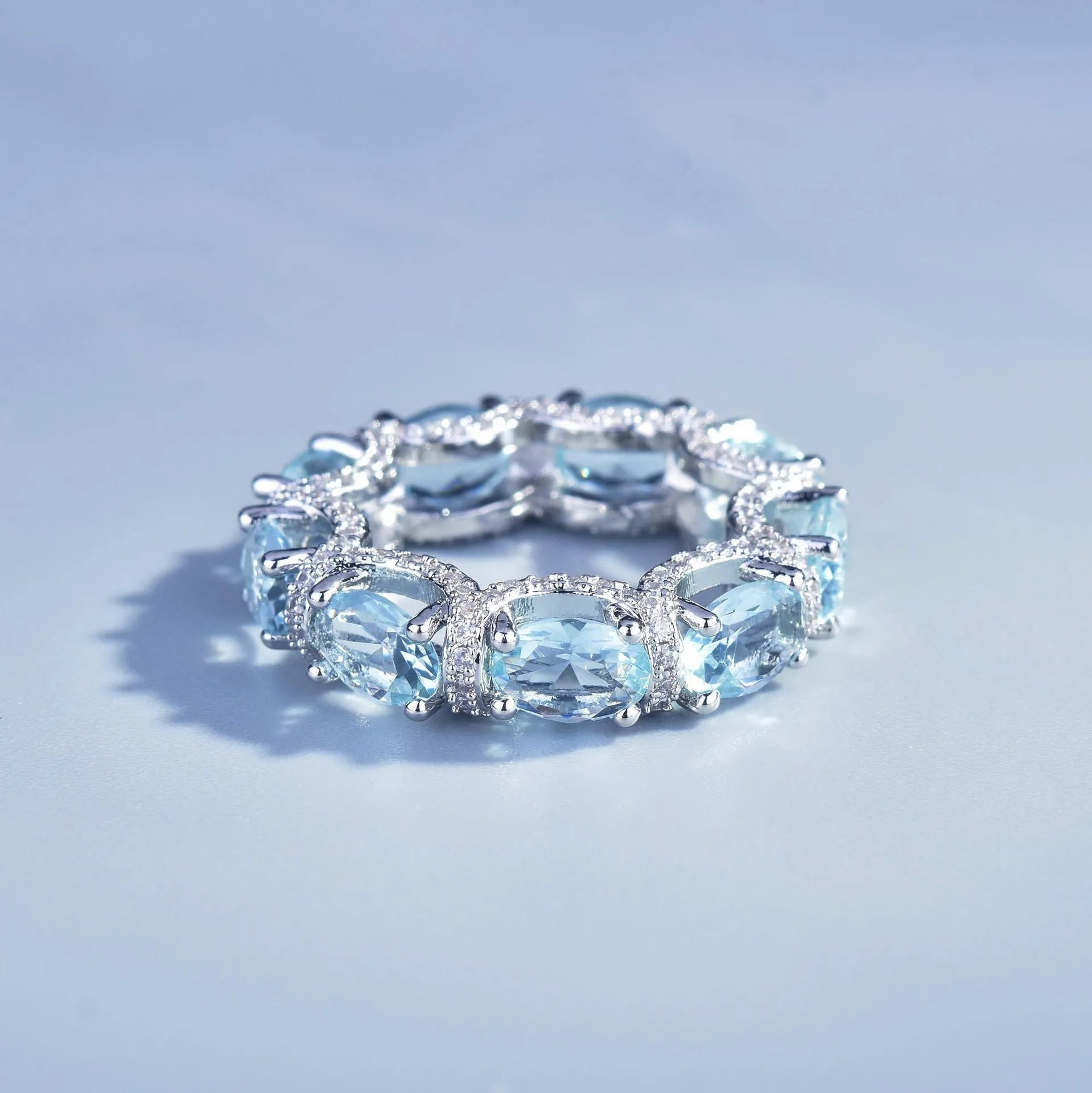 Round Aquamarine Bracelet Ring Sets