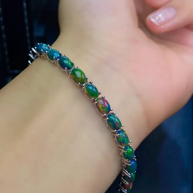 4mm*6mm Multi-Color Opal 925 Sterling Silver BraceletBracelet